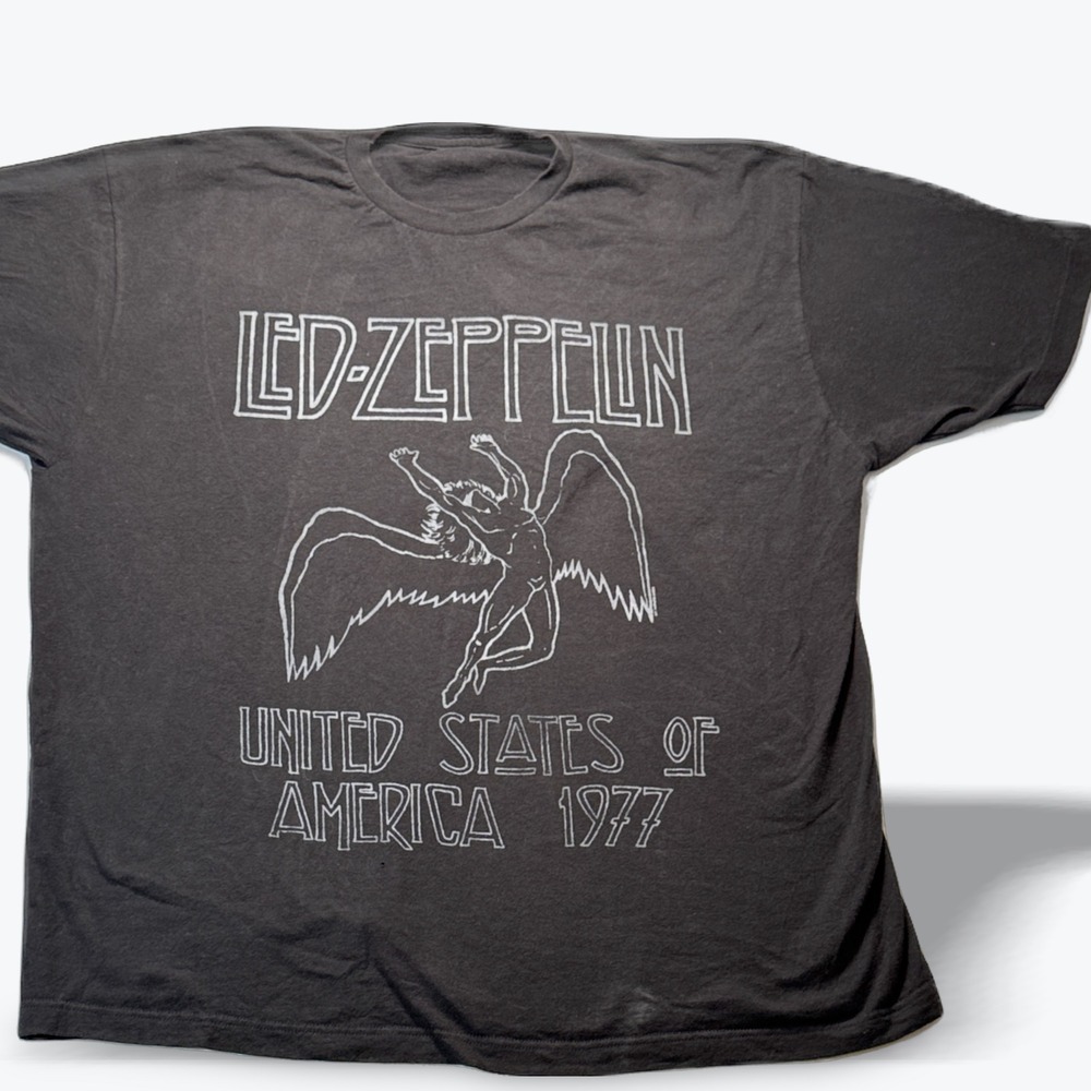 Led Zeppelin Band T Shirt USA 1977 Tour Tee Faded Black XXL Rock Band Shirt